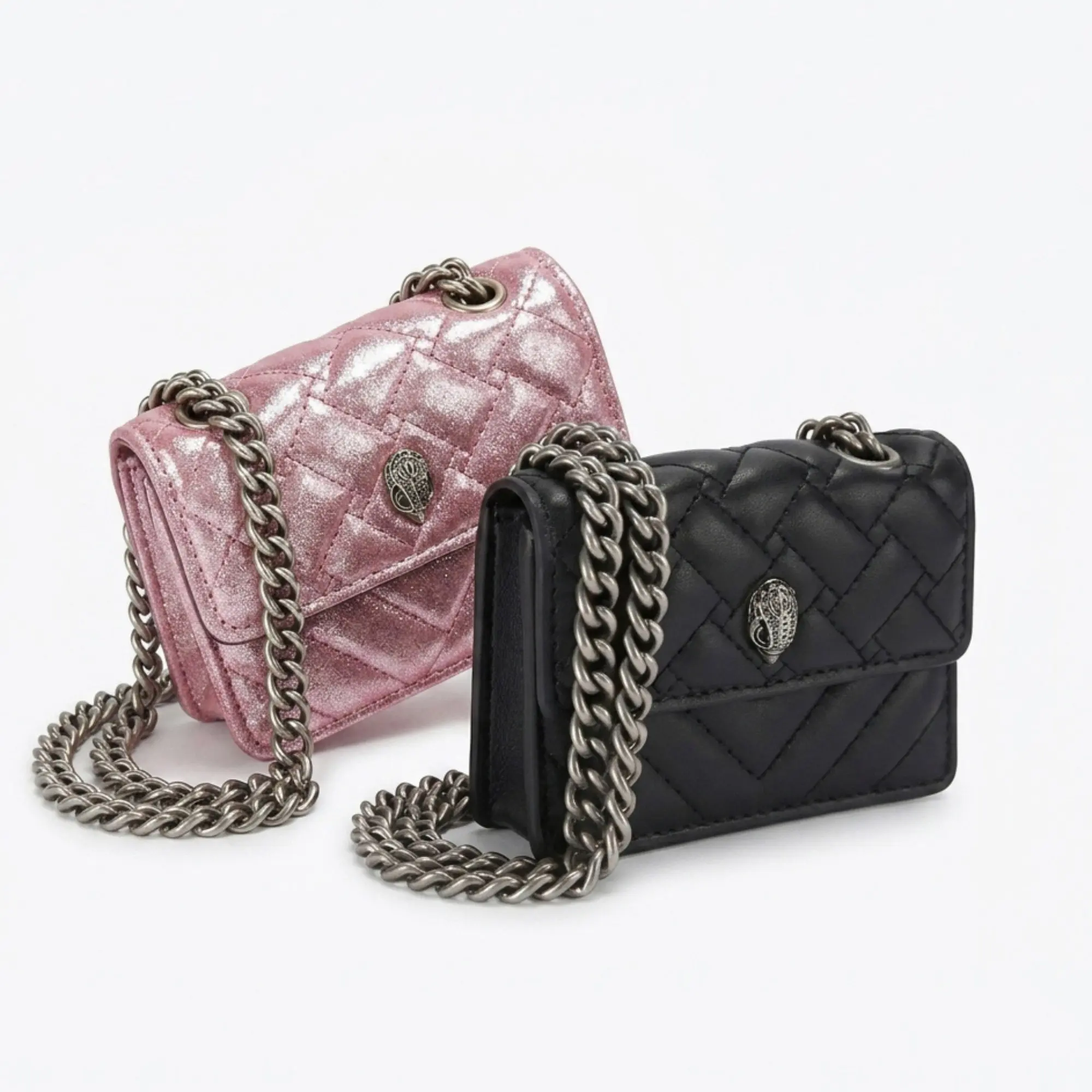 Kurt Geiger Mini Diamond Quilted Eagle Head Flap Crossbody Bag, Women PU Leather Thick Chain Shoulder Bag, Trendy Small Card Purse Mini Handbag Fashionable Small Square Backpack