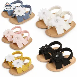 Summer baby girl princess sandals, big water diamond flower slit anti slip soft sole walking shoes ankle patch Toddler Clogs