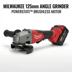 Milwaukee M18 18V Brushless 5 Inch Angle Grinder with Variable Speed 3500-8500 RPM features Safety Paddle Switch and 33mm Cut Depth Professional Site Infrastructure and Maintenance Tool Kit charger