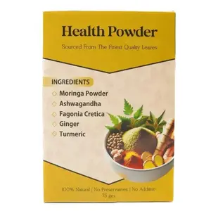 MexiVida All-Natural Organic Health Powder 75g - 5-Herb Moringa Food Supplement with Ashwagandha, Ginger, Turmeric, Fagonia Cretica, Vitamins for Digestive & Skin Wellness