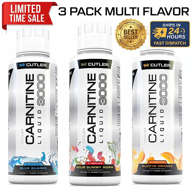 Cutler Nutrition 3 Pack Multi Flavor Carnitine Liquid 3000 Energy Sport Beverage Drink Variety Pack US Edition
