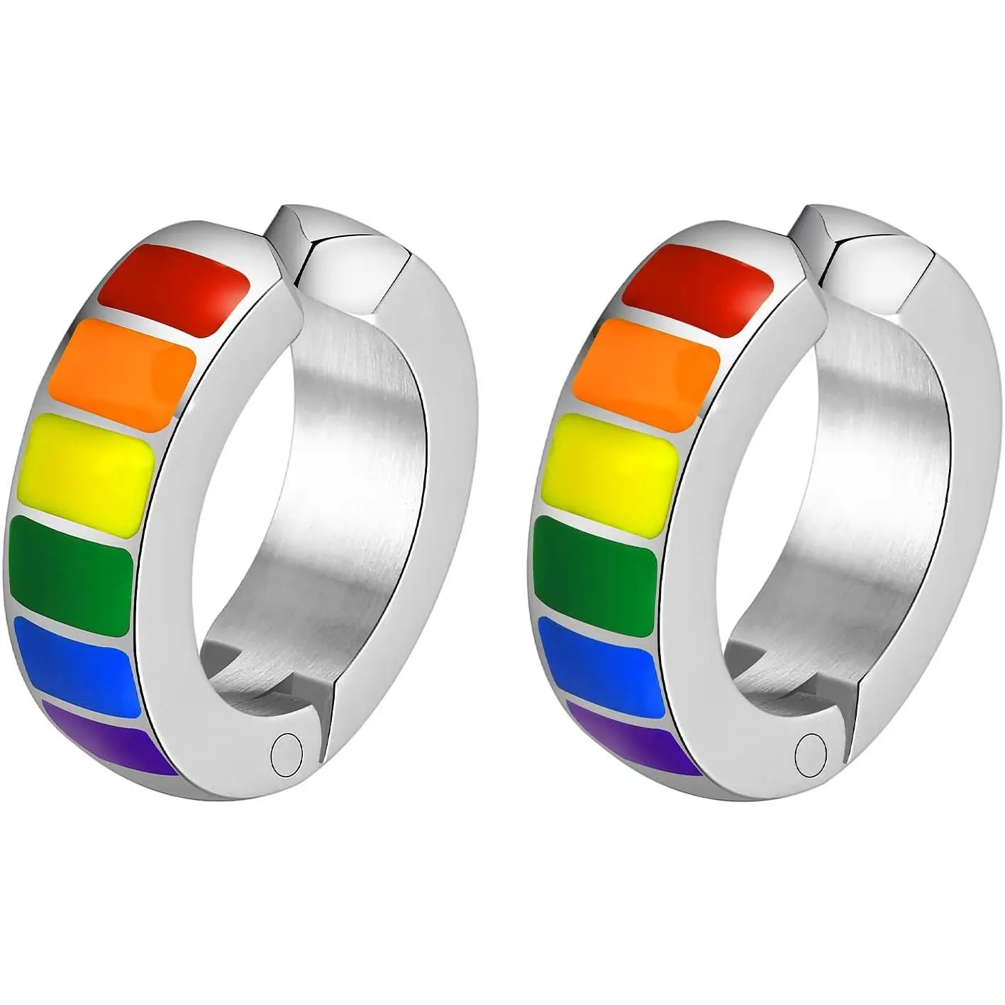 Stainless Steel Rainbow Small Huggie Hoop Earrings LGBT Pride Earrings for Women Men Lesbian Bisexual Transgender Nonbinary Asexual Flag Earrings LGBTQ Pride