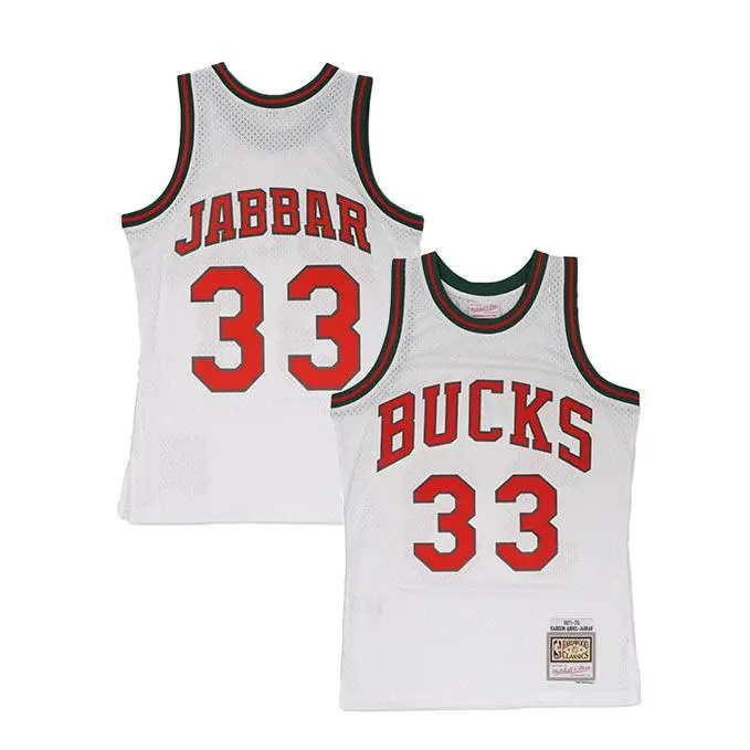 Mitchell & Ness Kareem Abdul-Jabbar Milwaukee Bucks White Hardwood Classic Swingman Jersey
