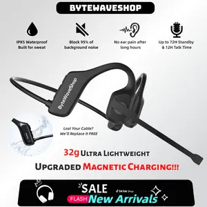 Bytewaveshop Air Conduction Wireless Bluetooth Open Ear BluetoothV5.3 IPX5 Headset with Built-in Mic for Trucker Drivers/Outdoor Sports/Online Meeting/Office Business