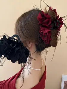 Elegant Multi-Layer Pleated Feather Hair Clip, Princess Style Back-Of-Head Shark Clip, Atmosphere Enhancing Hair Accessory, Flower Hair Clips