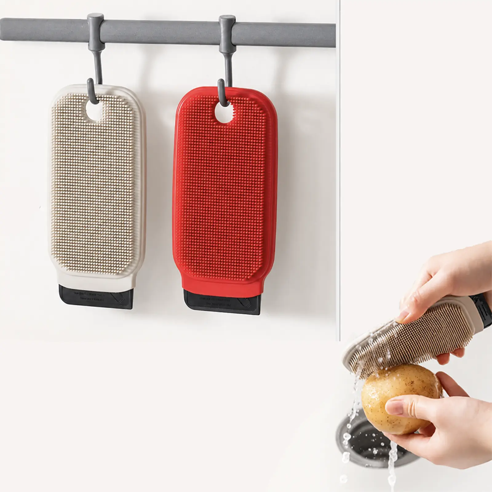 Dual-Sided Vegetable & Fruit Scrubber, Multifunctional Produce Cleaning Tool for Potatoes, Carrots & Fresh Produce, Reusable Kitchen Vegetable Cleaner Brush for Fruits and Vegetables