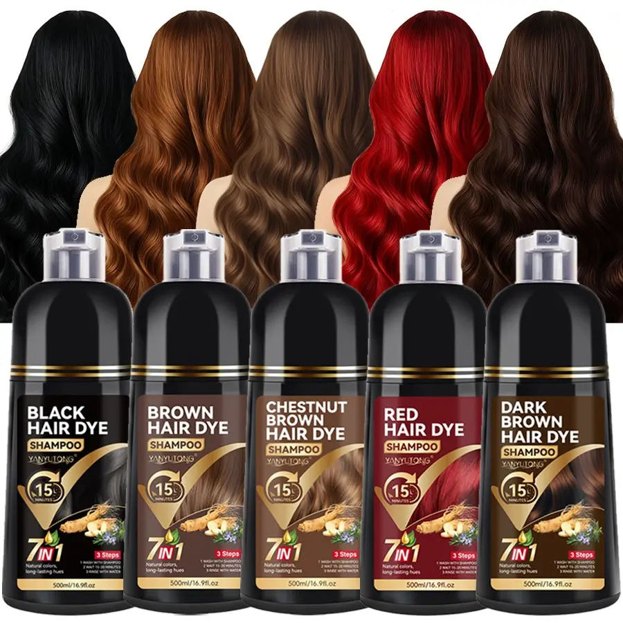 500ml 7 in 1 hair dye shampoo, Hair Coloring, Haircare family set, Hair products, complete dyeing, cleaning and care in one step, gentle herbal formula, brings luster and vitality to hair, 5 Colors Optional