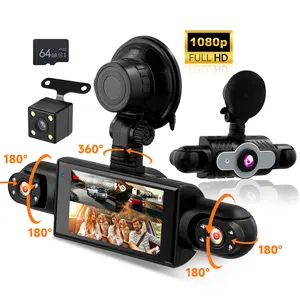 360 Degree View 4 Channel Dashcam, 1 Count Dash Camera for Car, Wide Angle Car Driving Recorder with 8 IR Night- Vision, 3 Inch IPS Screen 1080P HD Camera with Dual Lens