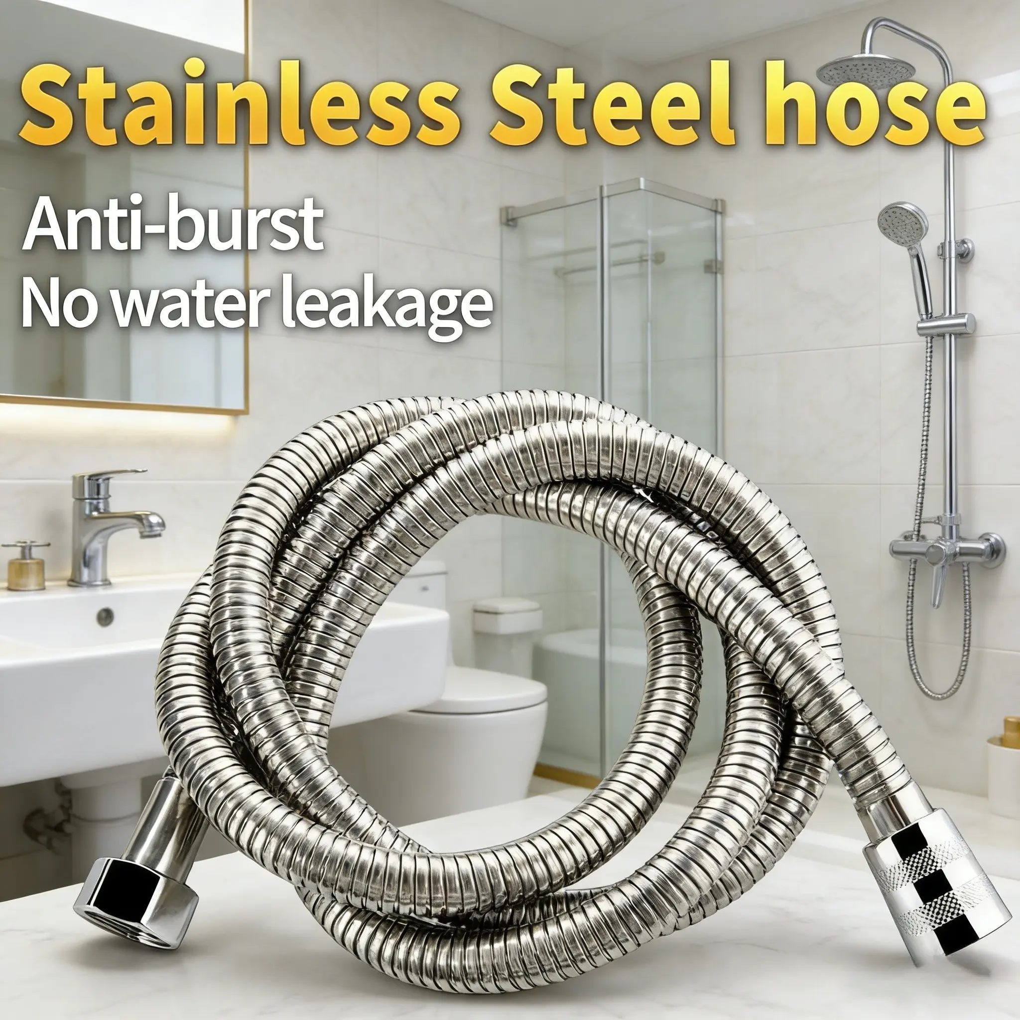 1PC Flexible Stainless Steel Shower Hose, Reinforced Durable Bathroom Extension Pipe, High Flow Performance, G 1/2 Inch Interface, Shower Head Hose, Shower Hose Replacement