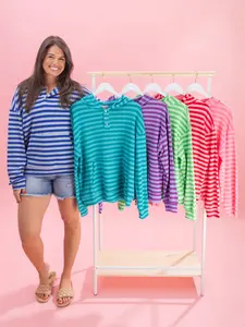 Striped Waffle Knit Hoodie by DD Design | S-3XL