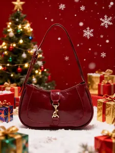 Christmas Bag Gift Wrap, Wine Retro Minimalist Hook Decor Adjustable Shoulder Strap Half Moon Bag Y2K Single Shoulder Underarm Bag Handbag Shoulder Bag