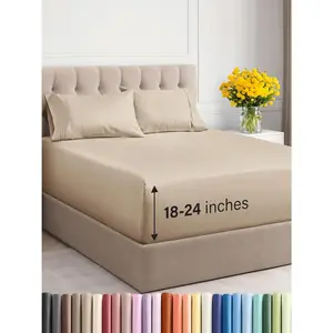 Extra Deep Pocket Queen - 4  Cooling - Sheet -, Wrinkle Free  - Easily Fits Extra Deep Mattresses - Deep Pocket Cream