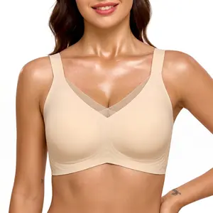 SereneFit Women's Jelly Wireless Bra V Mesh Seamless Push Up Lift Bra Supportive Deep V Bralette Comfortable Everyday T-Shirt Bra No Underwire