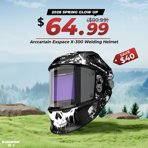 ARCCAPTAIN 3.94"X3.66" Welding Helmet Auto Darkening, 1/1/1/1 Top Optical Clarity Large Viewing Screen Solar Power Welding Hood with 4 Arc Sensor, Wide Shade 4-5/5-9/9-13 for TIG MIG ARC Welding Cut