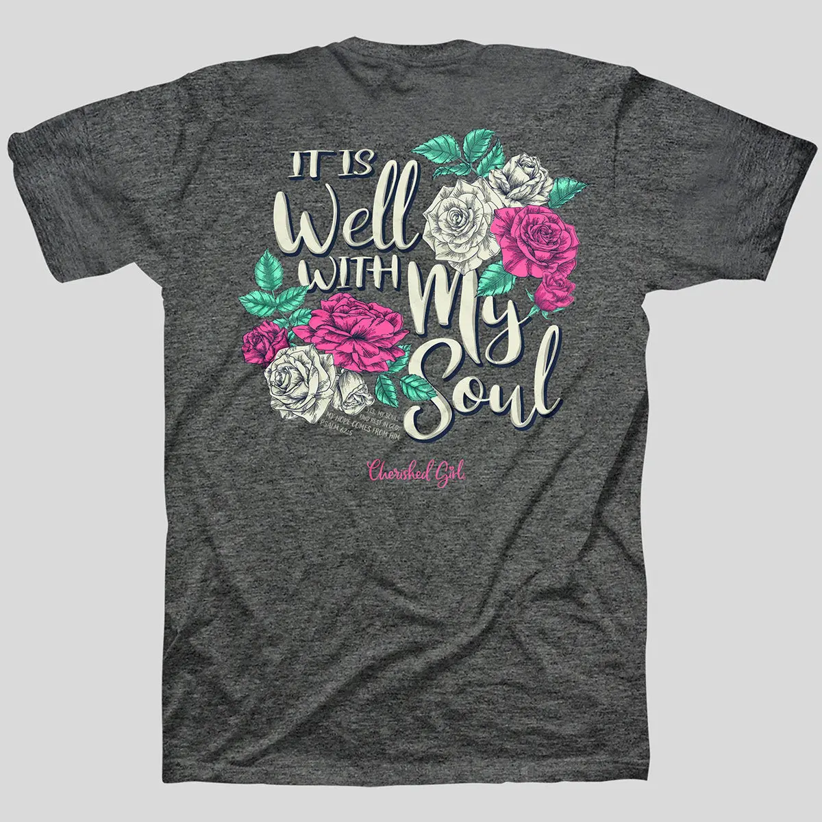 Women's Graphic T-Shirt, Christian Inspirational "It Is Well With My Soul" Short Sleeve Cotton-Blend Top in Charcoal Heather