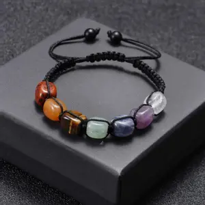 Seven Chakra Natural Stone Bracelet For Men And Women, Healing Jewelry, Adjustable Cord