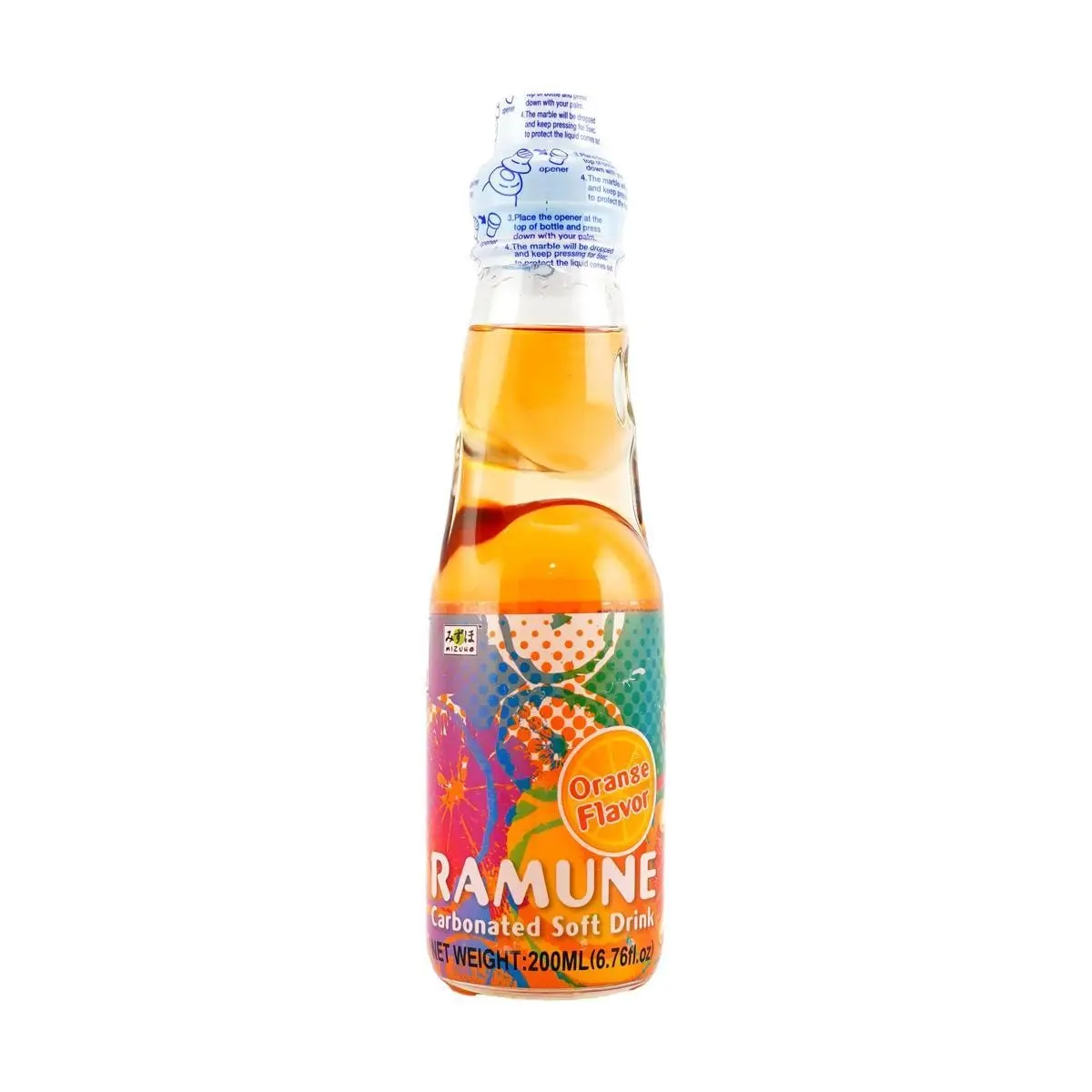 MIZUHO Japanese Ramune Orange Soda 200ml - Classic Japanese Soda Pop with Unique Marble Bottle