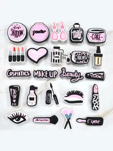 23pcs, plastic, beauty tools series plastic shoe charms, Makeup Charms, earrings perfume mascara lipstick make up beauty tools pattern shoe accessories valentine's day gifts