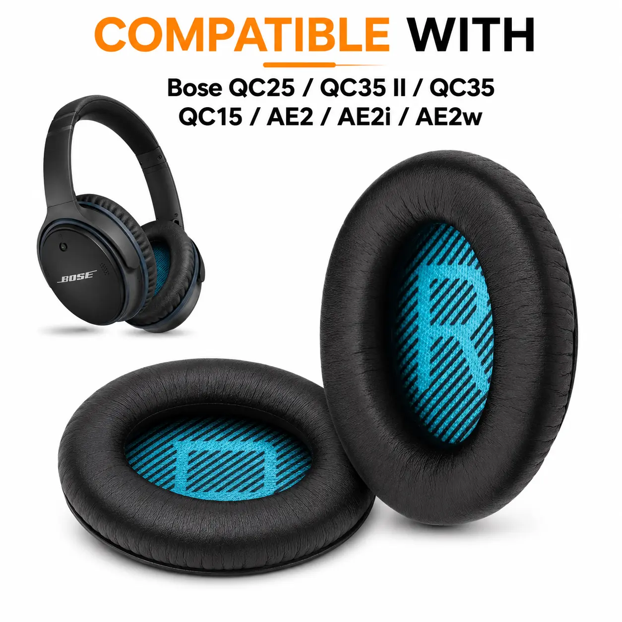 Earpads, Bose QC25/QC35 II/QC35/QC15/AE2 AE2i AE2w Headphones Replacement Earpads Cushions for Bose Quietcomfort 35/Quiet Comfort 25/SoundTrue and SoundLink(AroundEar)