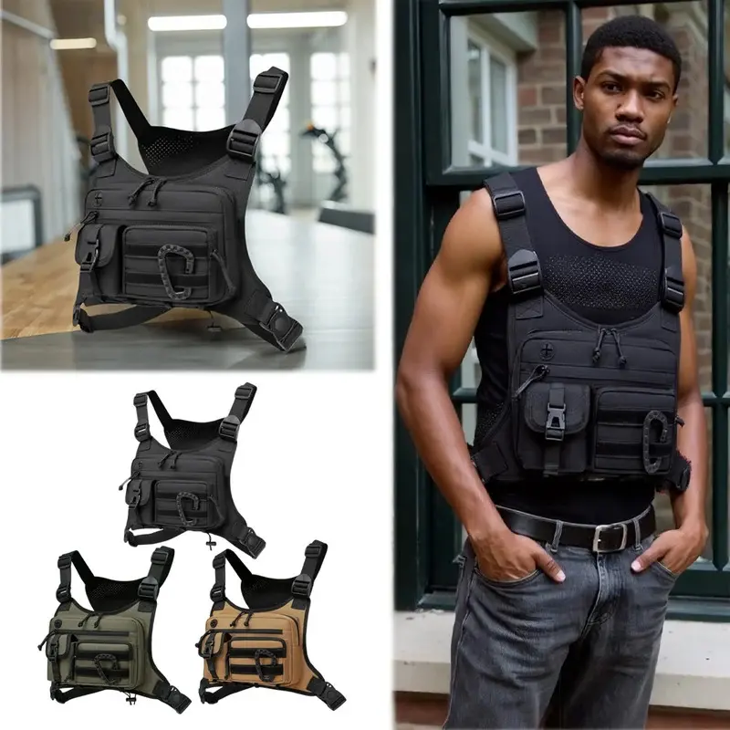 Unisex Sporty Pocket Design Chest Bag - Adjustable Shoulder Strap, Practical Small Pockets - Hands-Free Vest Bag for Hiking, Cycling - Compatible with Vests, Backpacks, Belt Loops