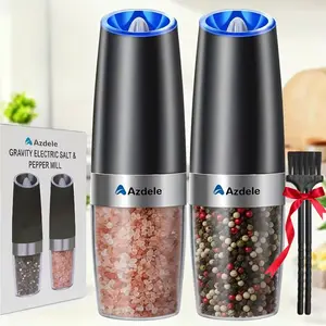 2pcs Gravity-sensing Electric Salt And Pepper Grinder Set, Battery-powered LED Light, One-hand Operation,Local Warehouse, Adjustable Coarseness Grinder, Black Kitchen Gadget, (Grinders Only, No Salt or Pepper Included)