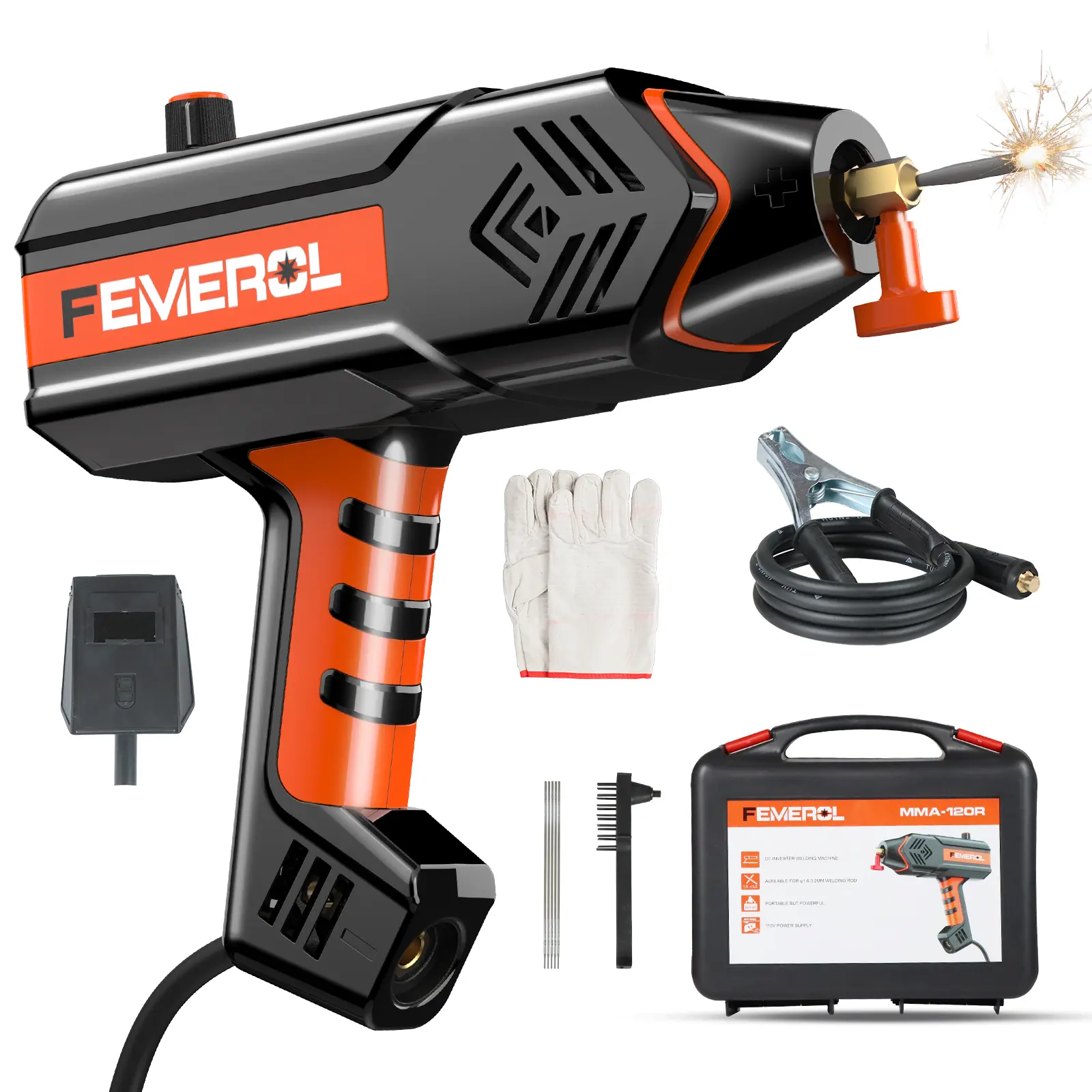120A Mini Stick Welder, 110V Portable ARC Welding Machine with IGBT Inverter, Digital Display, Handheld MMA Welder, Ergonomic Handle, Welding Cable & Toolbox for Beginners, Home Repair & Workshop, FEMEROL