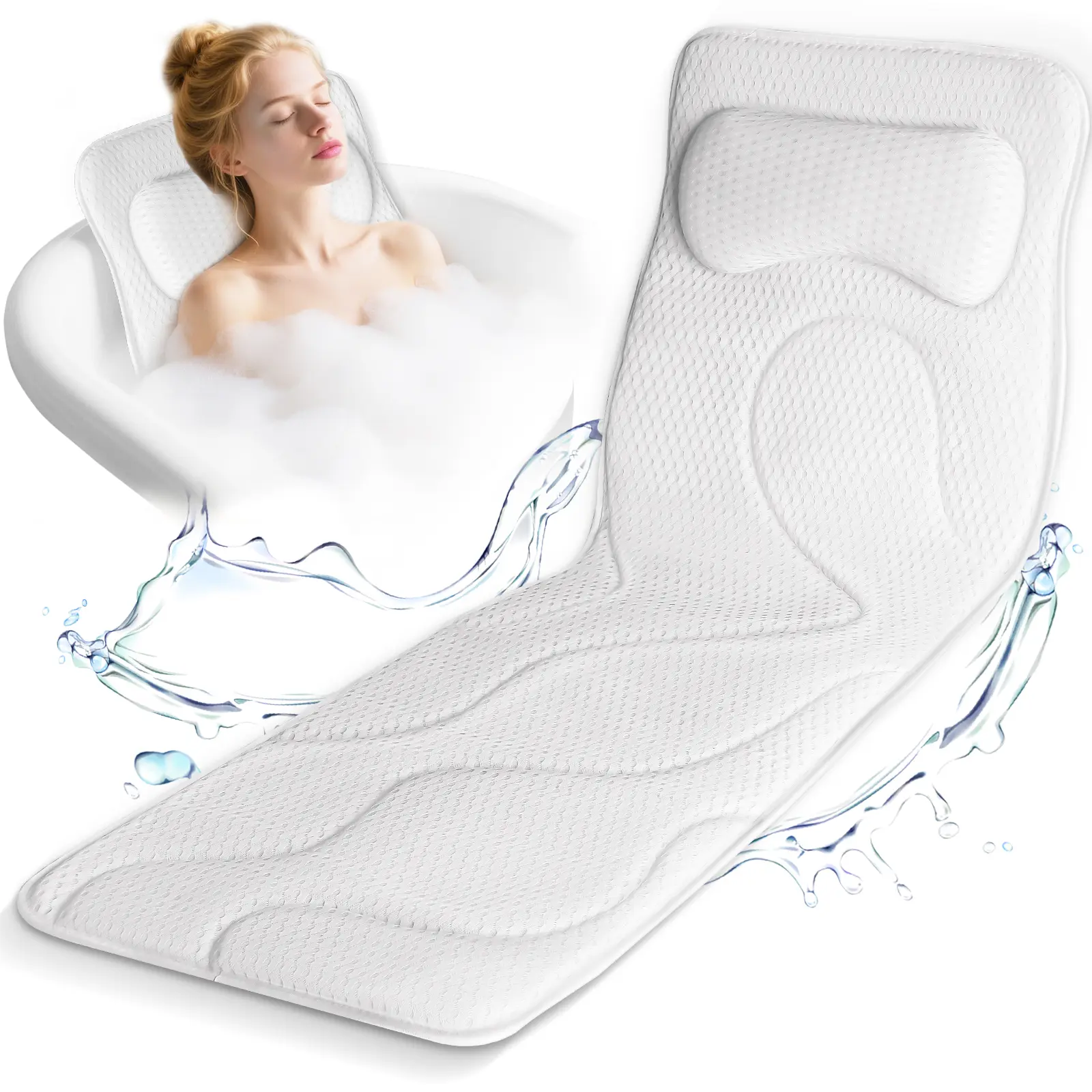 17in Waist-Free Bath Pillow with Foldable Lumbar Support - Non-Slip Bathtub Mat, Sofa Enhancement, Versatile Use Bathing Accessory for Adults, Easy Storage, Ideal Holiday Gift
