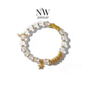 Natural Quartz Crystal Bracelet - 8mm Transparent Star and Moon Beads, Elegant Versatile Jewelry Accessory for Daily Wear, Special Occasions, Crystal Bracelets