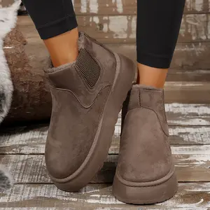 Slip - on Fashion Ankle Snow Boots for Women, Plush Interior & Chunky Sole Winter Warm  Indoor Outdoor Shoes
