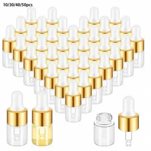 10/30/40/50pcs Mini Transparent Glass Dropper Bottles, Travel Sample Containers, Suitable for Essential Oils, Cosmetics, Liquids, Perfumes