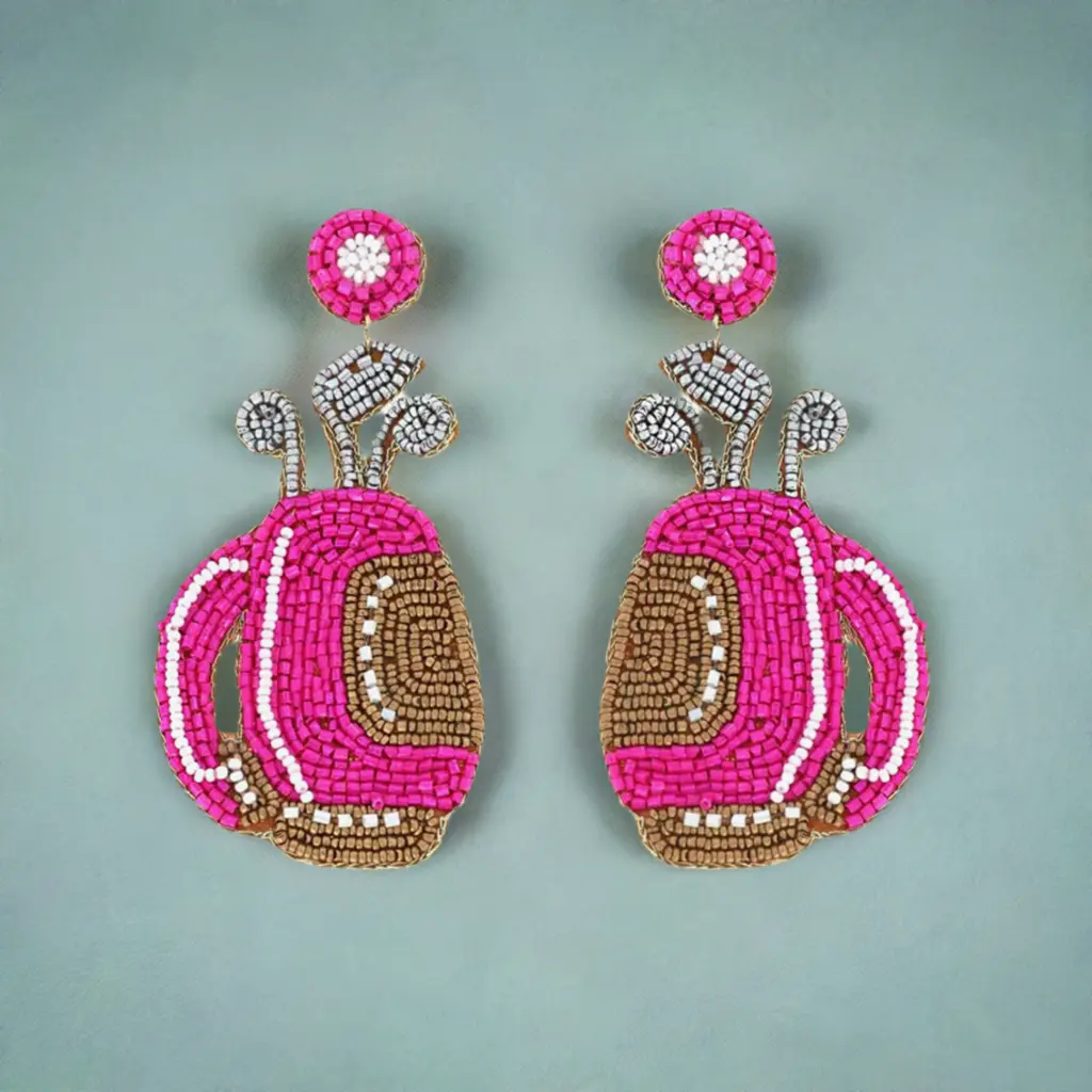 2 Tier Seed Beaded Golf Bag Dangle Earrings