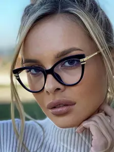 Women's Transparent Eyewear, Metal Decorated Oval Frame, Casual Versatile Design, Ideal for Travel Business Daily Wear, Trendy Casual Eyeglasses