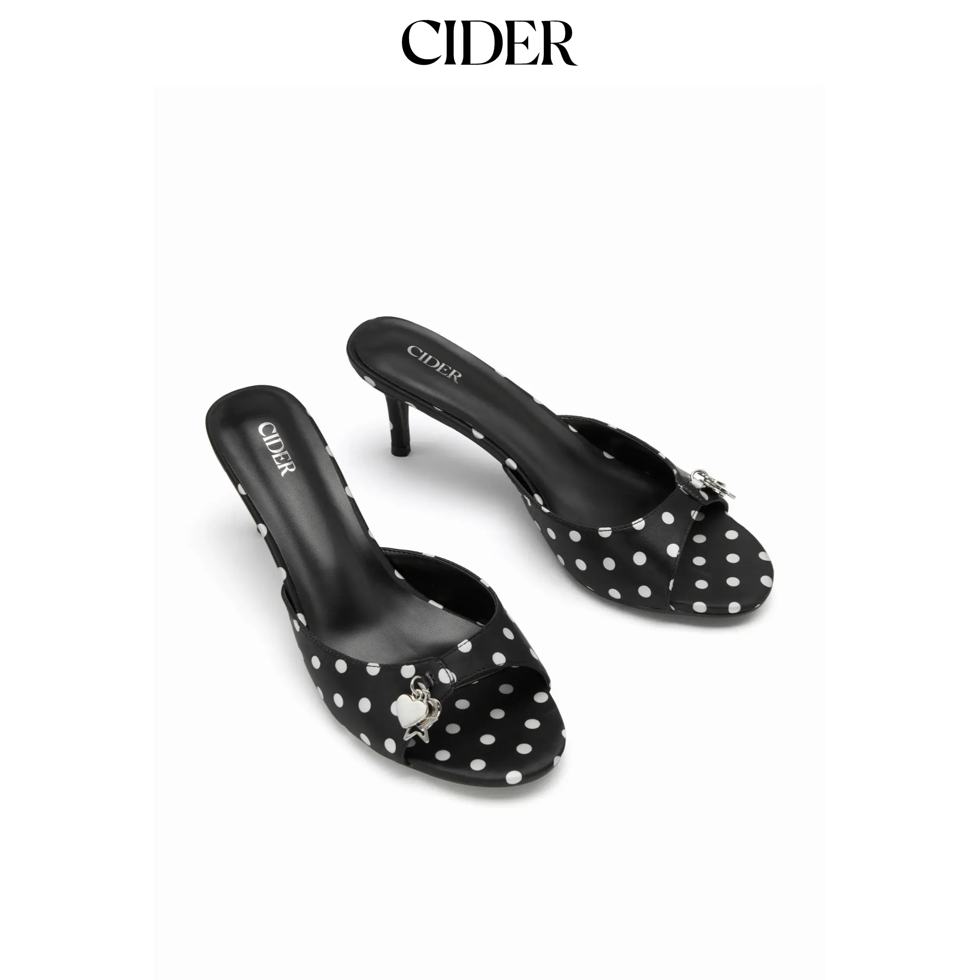 Cider POLKA DOT & HEART KITTEN HEEL SANDALS, Kitten Heels Women's Sandals, Polka Dot Pattern Women's Sandals