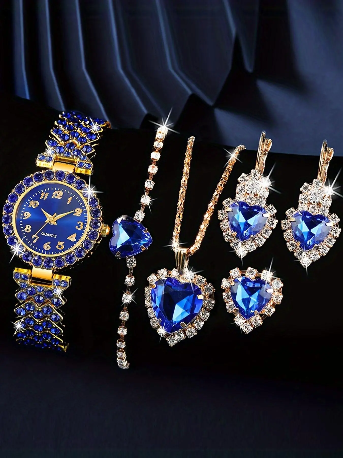 Women's Elegant Fashion Watch & Jewelry Set, Including Round Dial Watch & Heart Shaped Earrings & Pendant Necklace & Ring, Trendy Watch Set for Women as a Gift, Jewellery Gift Set, Fashionable Jewelry Set
