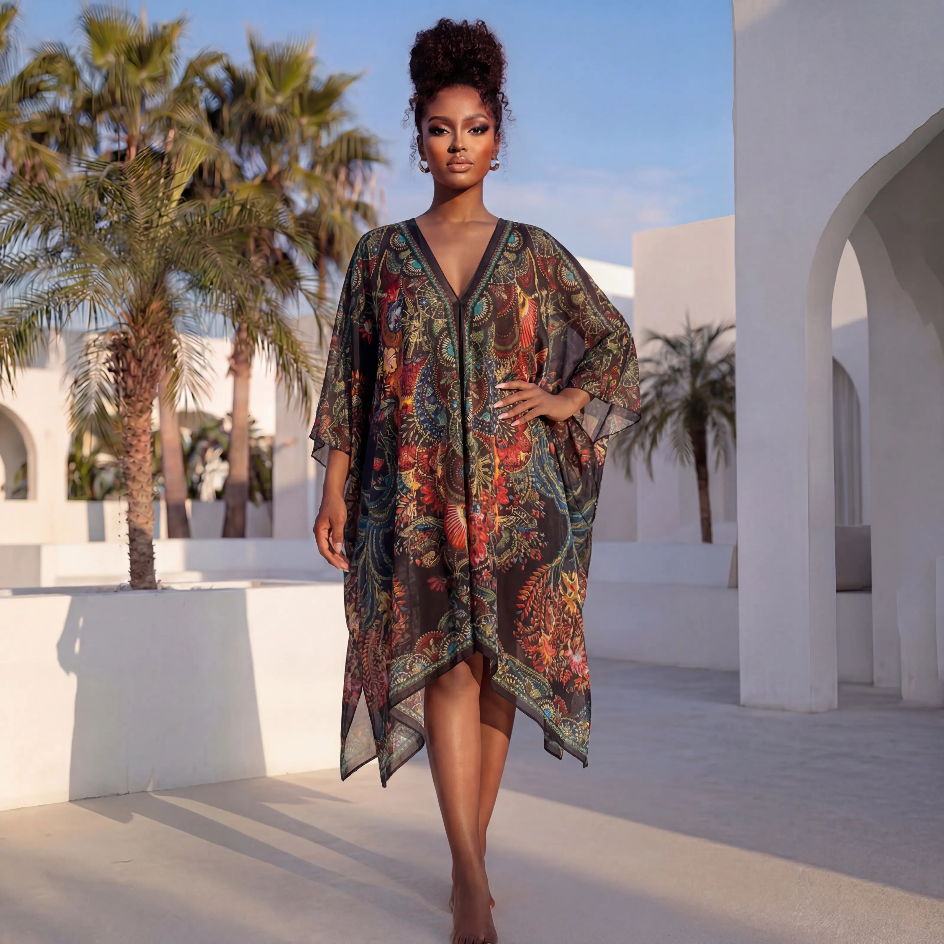 Flowy V-Neck Print Caftan - Dress Up or Down, Perfect for Any Occasion!