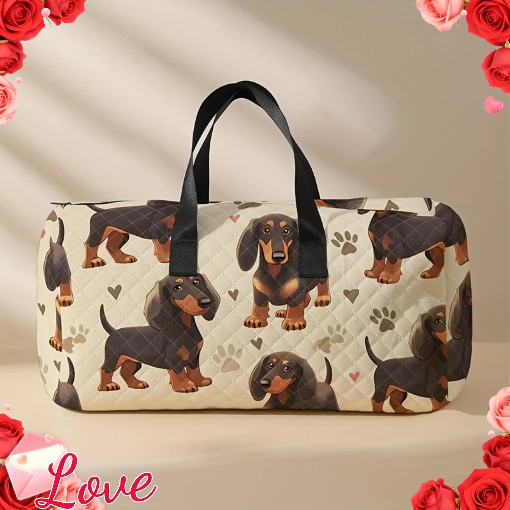 Small Dog Paw Print Heart-Shaped Pattern Fashionable Luggage Bag, Large Capacity Design Travel Handbag, Portable Handbag, Travel Holiday Overnight Luggage Bag, Suitable for Fitness Travel Storage, Suitable for Both Men And Women