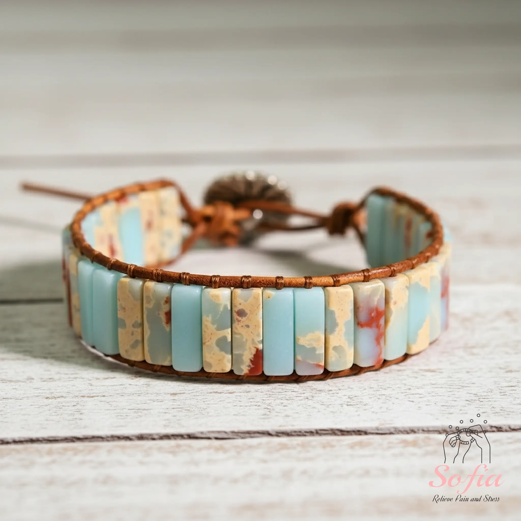 Unisex Natural African Opal Tube Beaded Bohemian Bracelet - Boho Braids, Blue Crystal, Bo Charm, 6.5-7.5 In Adjustable Natural Stone Accessory for Daily Use Gift