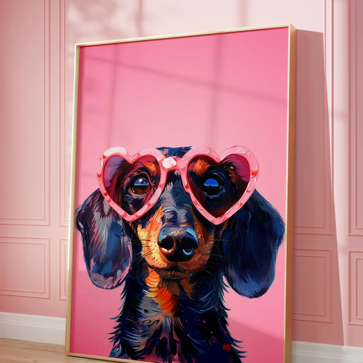 Pink Dachshund Poster, Unframed Preppy Dog Art, Cute Kids Room Decor 5 size, 8x12 to 27x40 inch