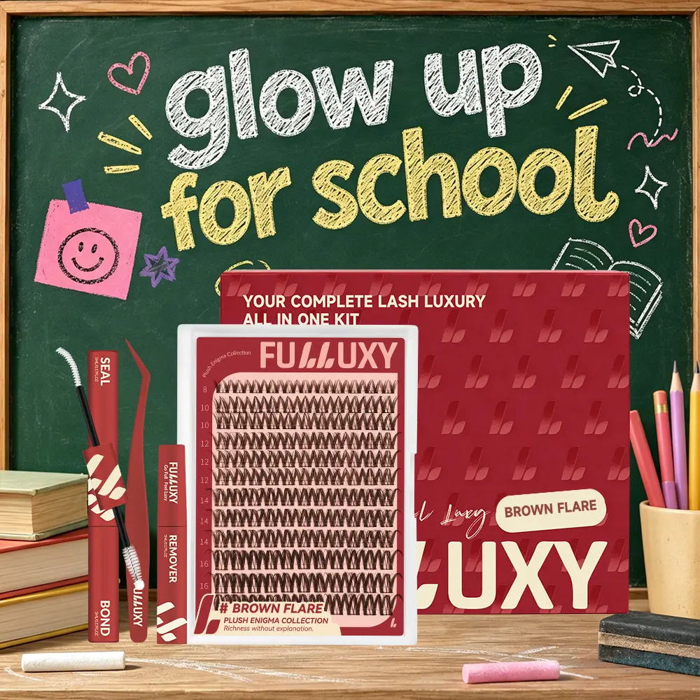 Brown Flare | Fulluxy One-of-a-kind true brown cluster lashes blends seamlessly with lighter hair colors & daily no-makeup looks | Lashes with Ultra-Dense, Waterproof, Long-Lasting Lashes | Flora Flaunt Aurora Same Style | Beginner-Friendly DIY Lashes