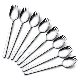 8Pcs Premium 18/10 Stainless Steel Spork Set - 7.4 Inch Multi-Use Salad Fork & Dessert Spoon Combo - Dishwasher Safe Flatware for Home, Restaurant & Camping