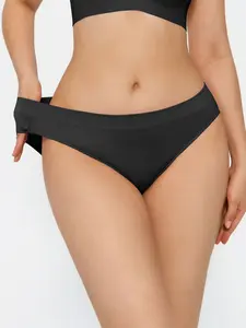 Popilush Seamless Solid Mid‑Rise Briefs Soft Smooth Breathable Underwear Comfy Stretch Design for Daily All‑Day Wear