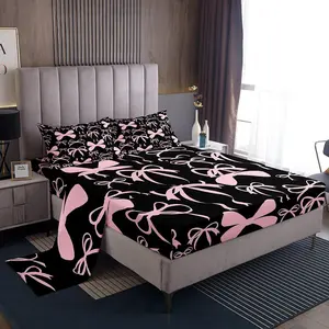 Bow Bed Sheets Set,Boys Girls,Black Pink Girls,Bow Sheet Set for Women Men,Cute Bowknot Sheets,Kawaii Bow Bedding Set,Lovely Decor Bed Set