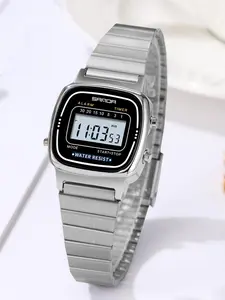 Women's Fashion Digital Watch, Casual Rectangle Dial Stainless Steel Strap Quartz Watch, Stainless Steel Wristwatch, Fashionable Watch for Women & Girls As Gift with Box