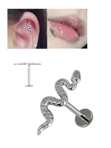 3pcs G23 Titanium Snake Lip Ring, Tongue Piercing, Nose Stud, Tragus Ear Bone Jewelry, Silver Color, 6/8/10mm, Body Jewelry Set