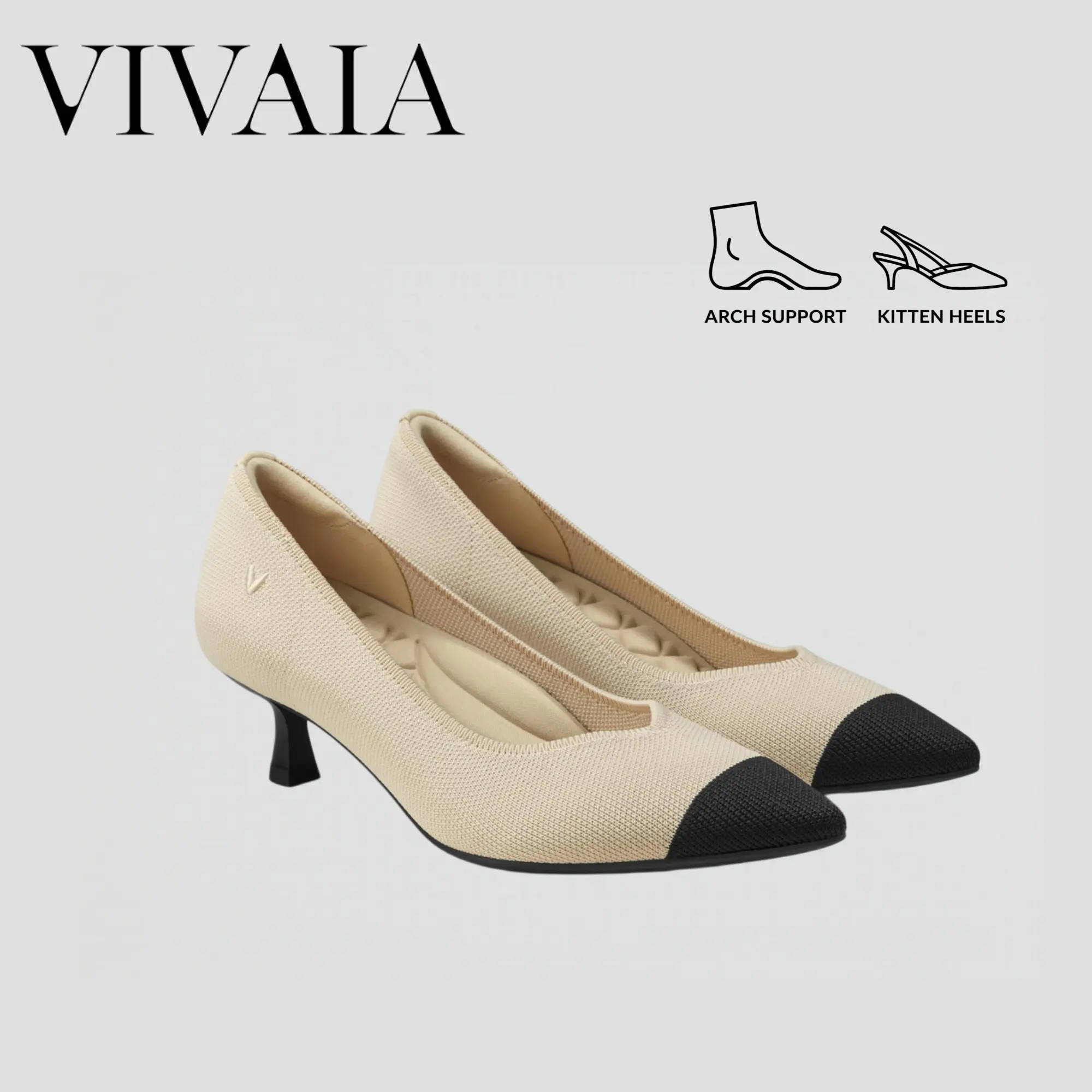 VIVAlA Arch Support Pointed Kitten Heels – Recycled Knit Upper, Moisture-Wicking Insole Elegant Comfort (Anna & Scarlett)