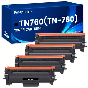 New 4 Packs TN760 Toner Cartridge Black Compatible for Brother TN760 TN-760 TN-730 TN730 for MFC-L2710DW MFC-L2750DW DCP-L2550DW HL-L2350DW HL-L2370DW HL-L2395DW HL-L2390DW MFC-L2690DW Printer In