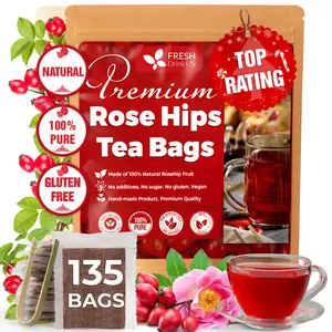 FreshDrinkUS, Premium 135 Rosehip Tea Bags, 100% Natural & Pure from Rose Hip Fruits. Loose Rosehip Herbal Tea. Made with Natural Material Tea Bags. No Sugar, No Caffeine, No Gluten, Vegan.