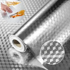 Kitchen Wallpaper Oil Proof Sticker, Heat Resistant, Waterproof and Moisture-proof, Aluminum Foil Backsplash Self-Adhesive Contact Paper, Suitable for Kitchen Cabinets, Wallpaper, Stovetops, and Countertops