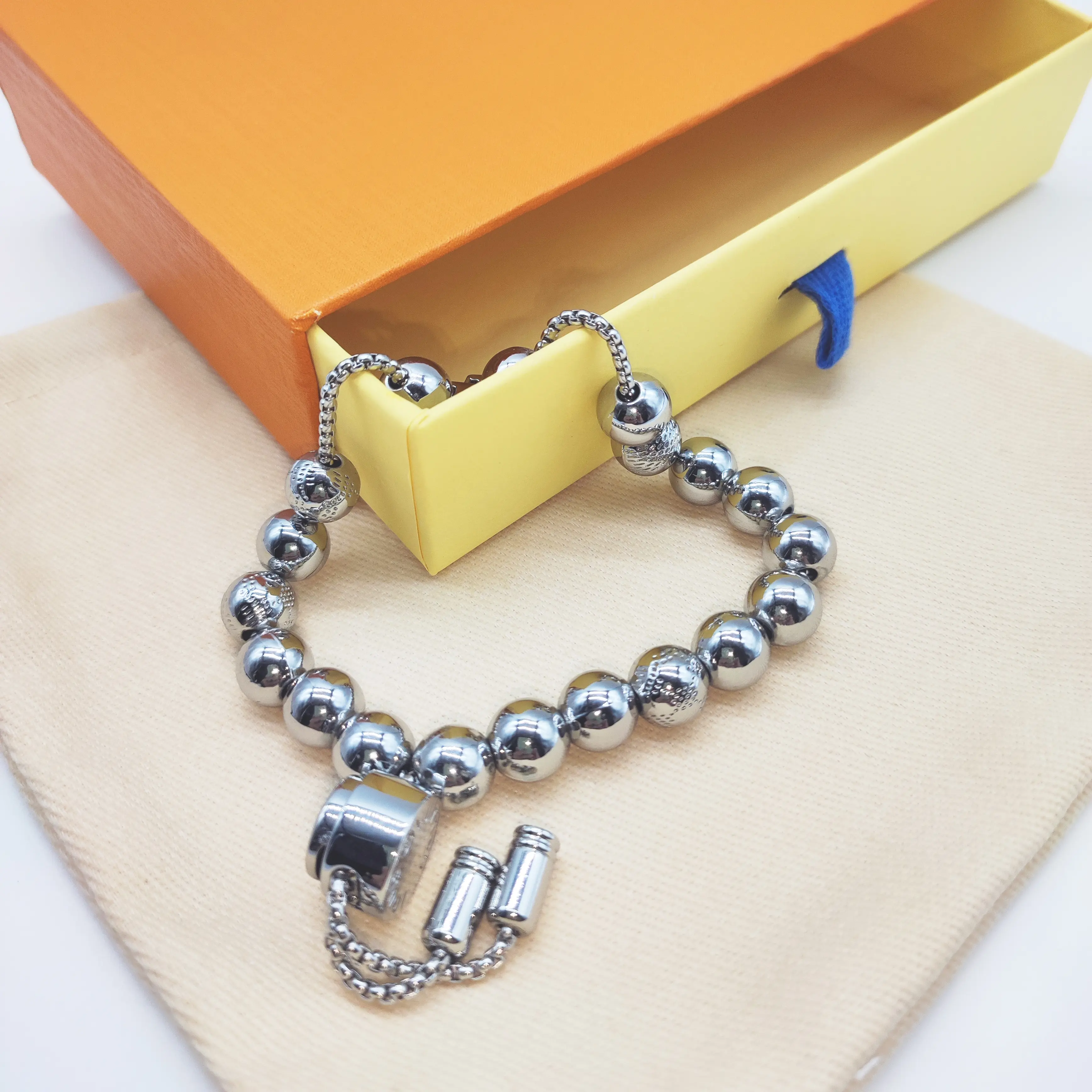 Unisex Elegant Titanium Steel Circular Beads Bracelet - Fashionable Daily Casual Wristband with Beautifully Gift-Wrapped Box