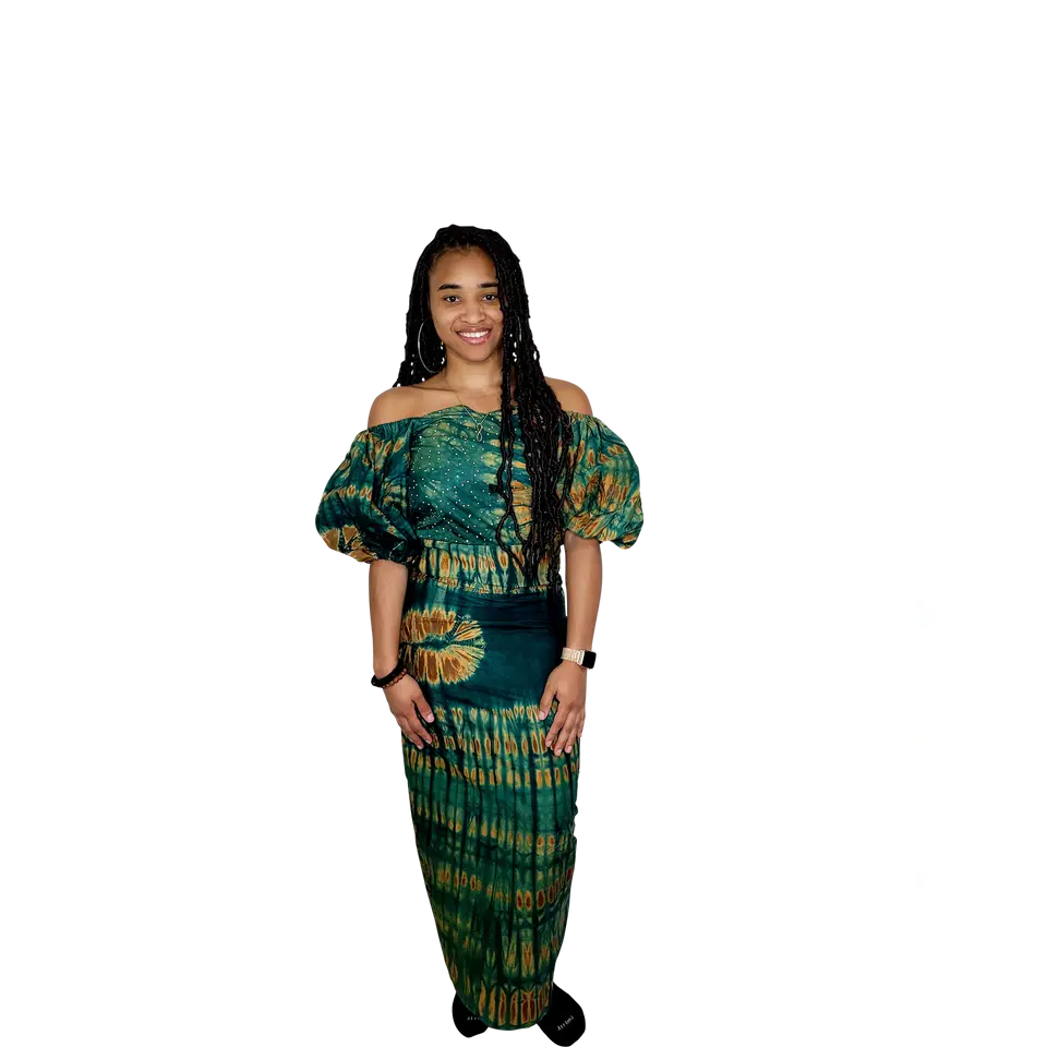 Shoulder less lip Green Adire